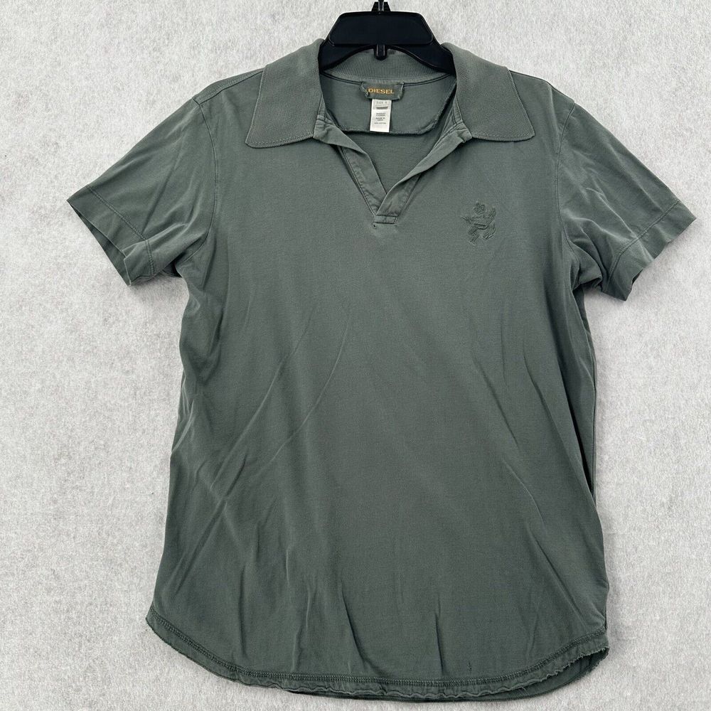 Diesel Short Sleeve 1/4 Zip Polo Shirt Stretch Casual Mens SMALL Green/Grey READ